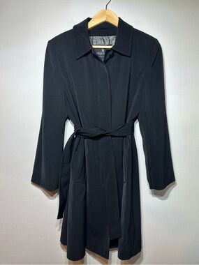 London Fog women’s chic Black Belted Trench coat, lined women’s size SP #cbk 90s